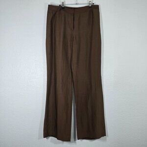 Lafayette 148 Trouser Pants Women Size 12 Brown Silk Blend Straight Leg Boho
